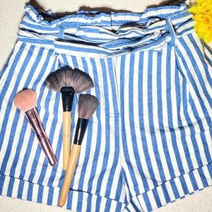Self-Tie Belted Striped Paperbag Shorts
